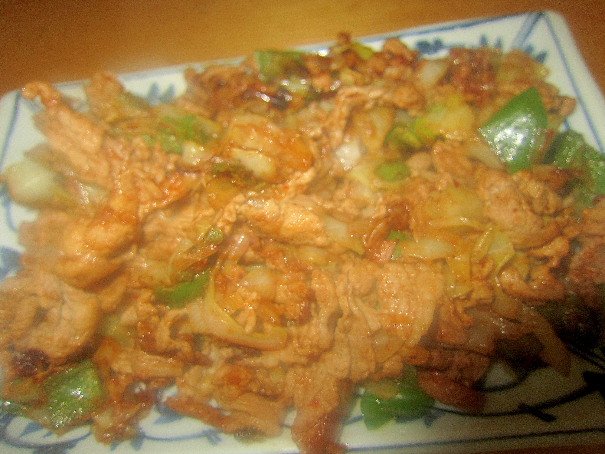 豚肉とキャベツと椎茸とピーマン野菜炒めたれグリル