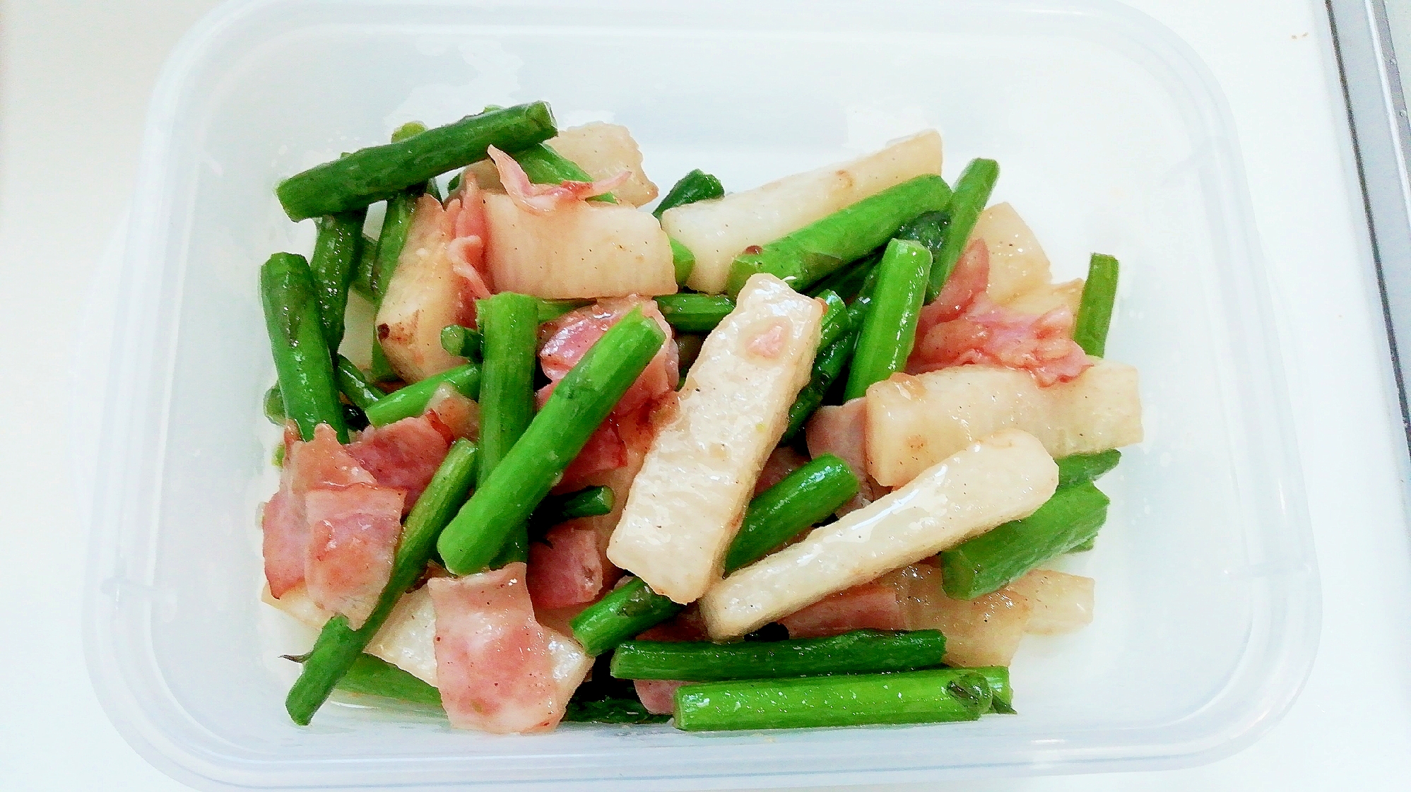 作り置き!長いもアスパラベーコン炒め!スタミナ!