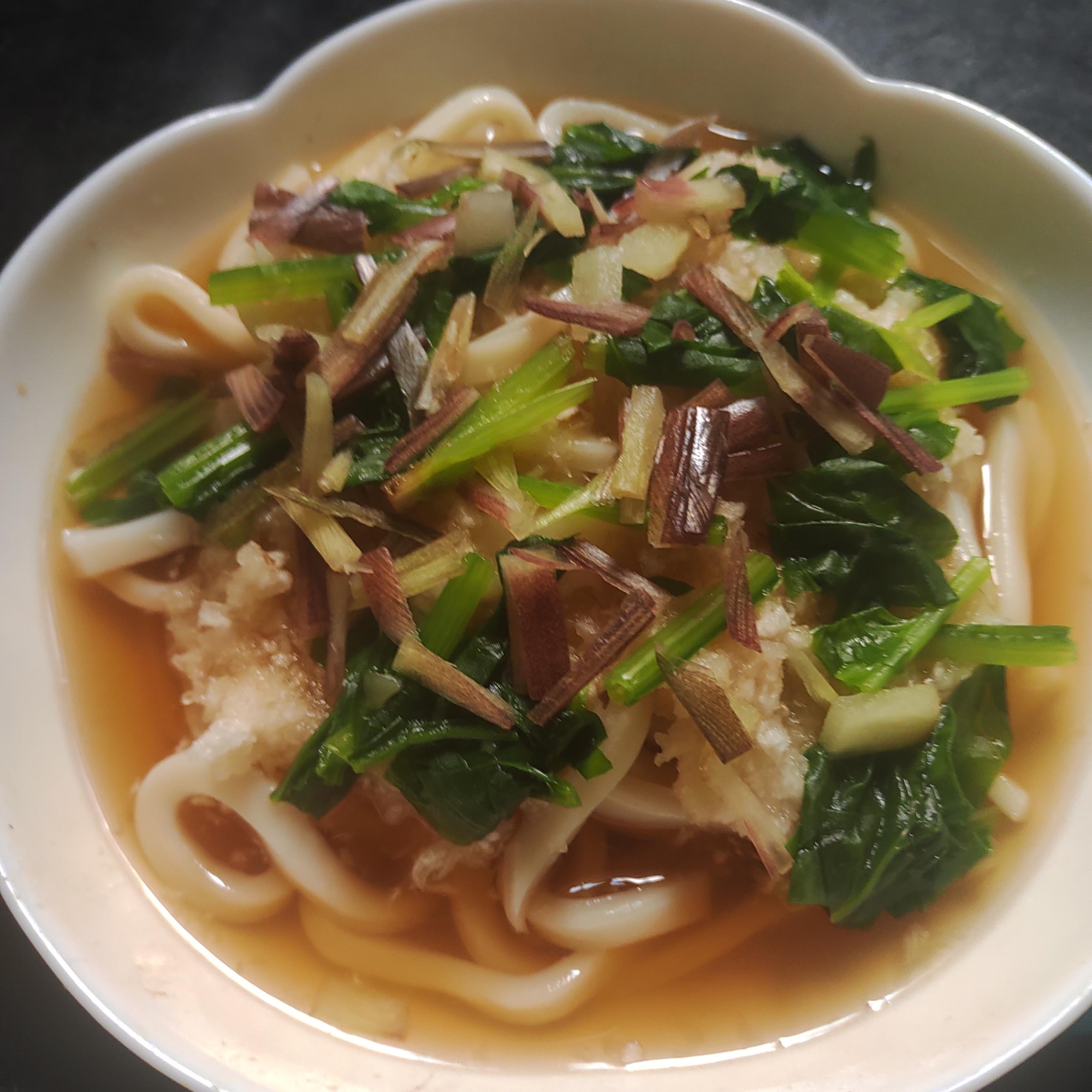 ほうれん草、みょうがの大根おろしうどん