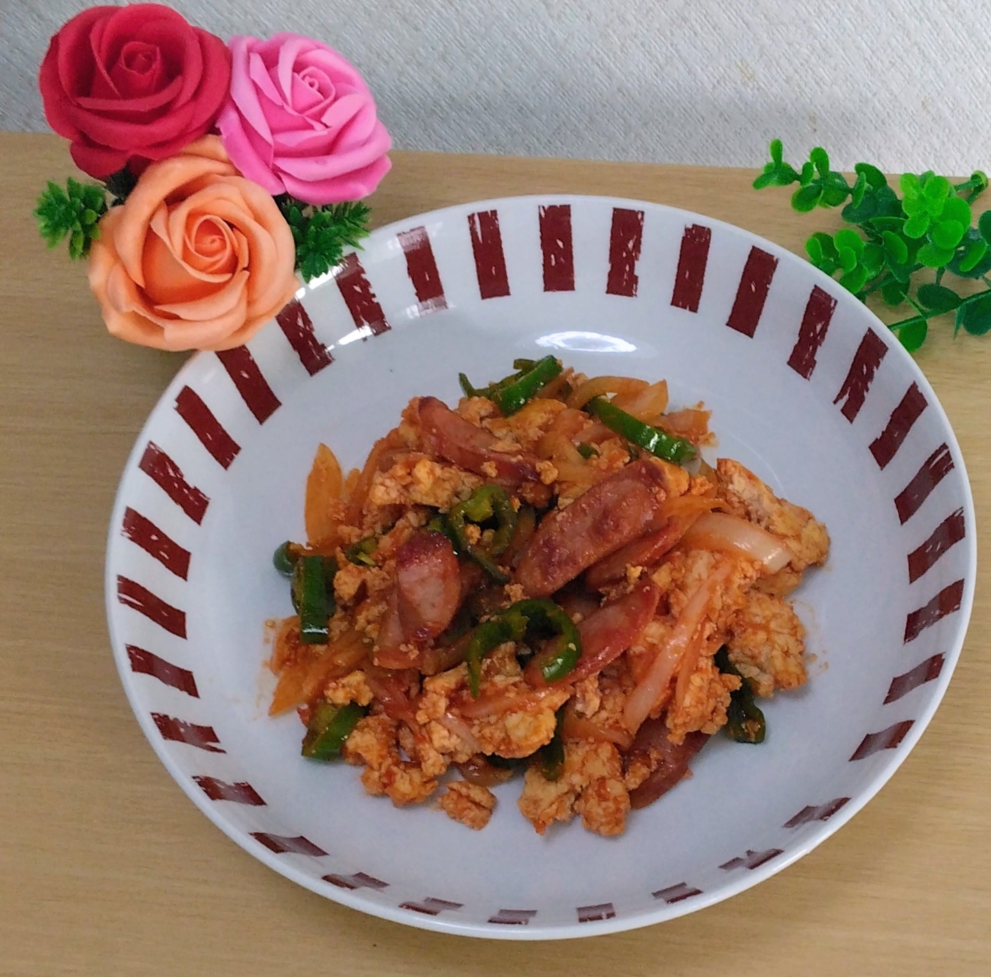 ♡麺ゆで不要‼️ヘルシー豆腐ナポリタン♡ダイエット
