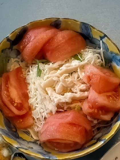 トマト　きゅうり　赤玉葱　ささみのサラダ