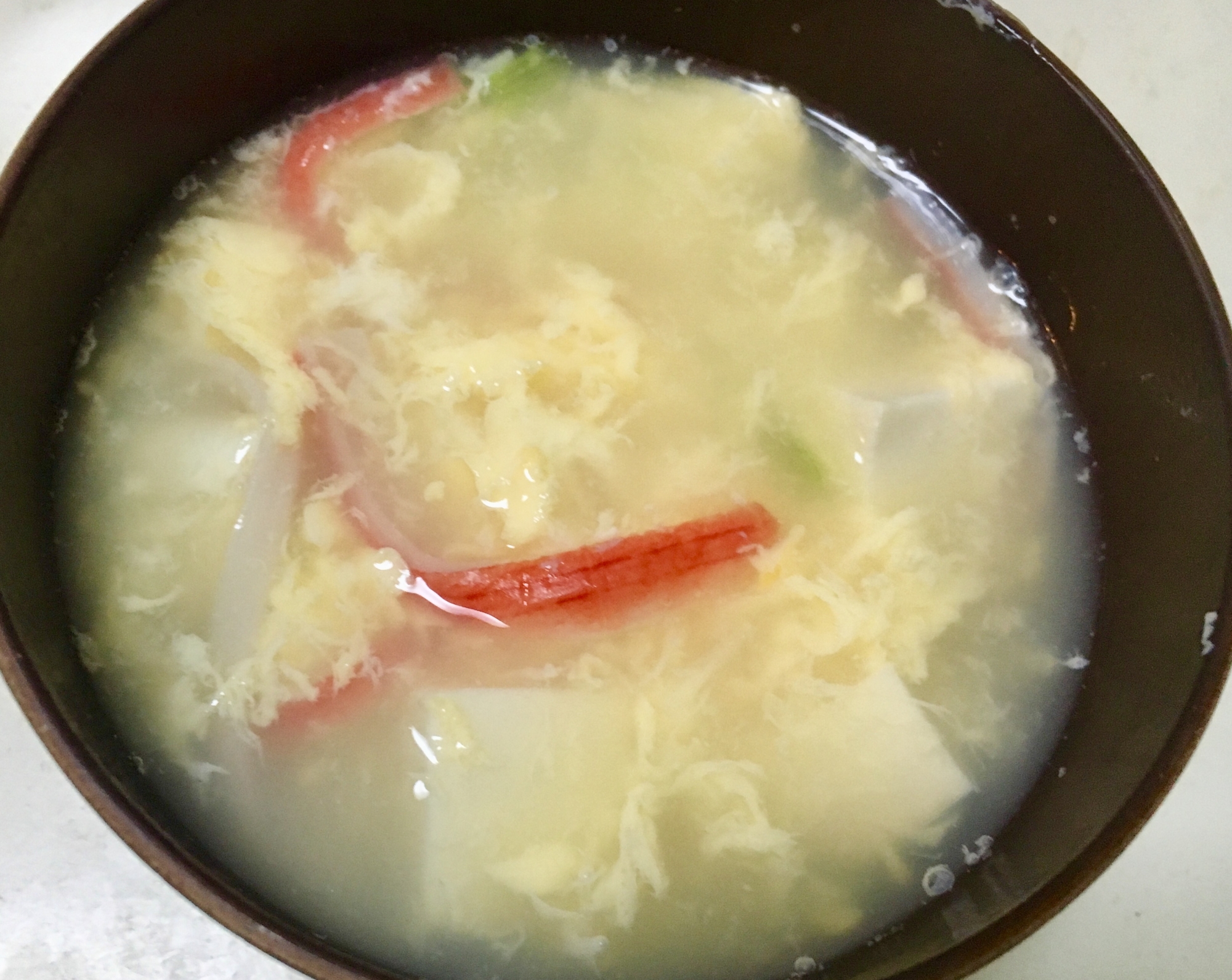 カニカマ豆腐ねぎのたまごスープ