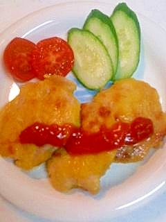 国産チーズの　チキンピカタ