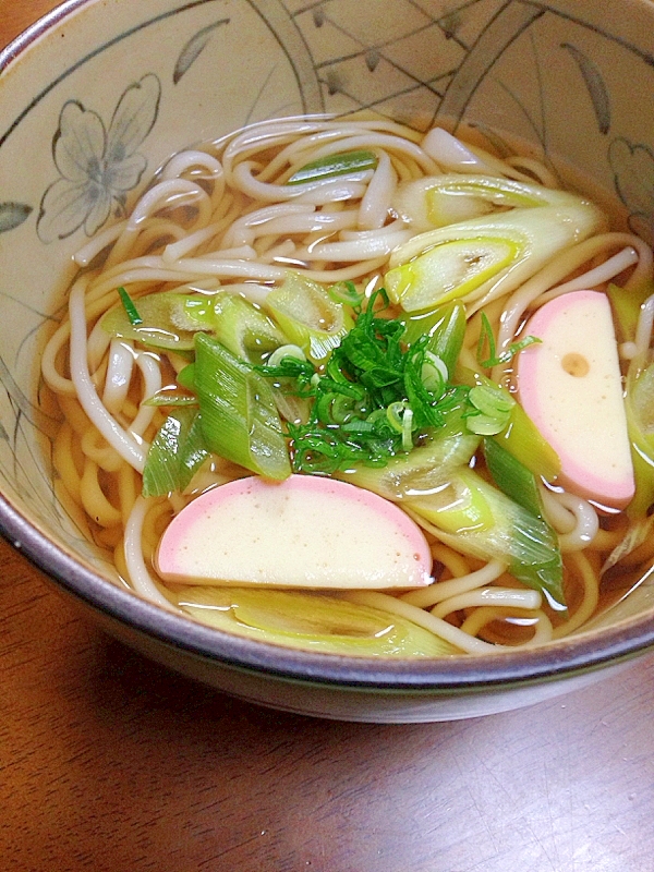 ネギとかまぼこのうどん