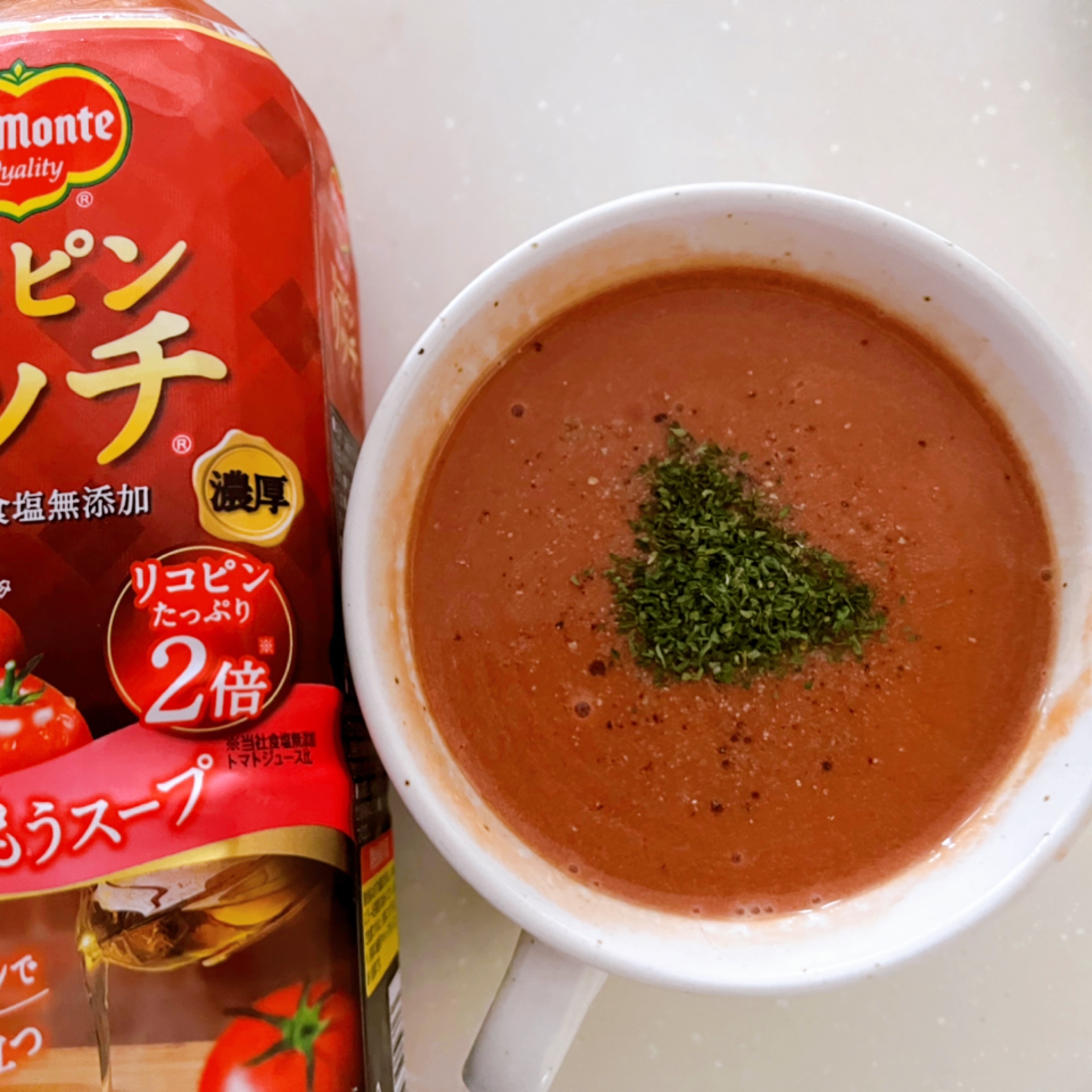 濃厚クリーミー！混ぜるだけ！冷製トマト豆乳スープ