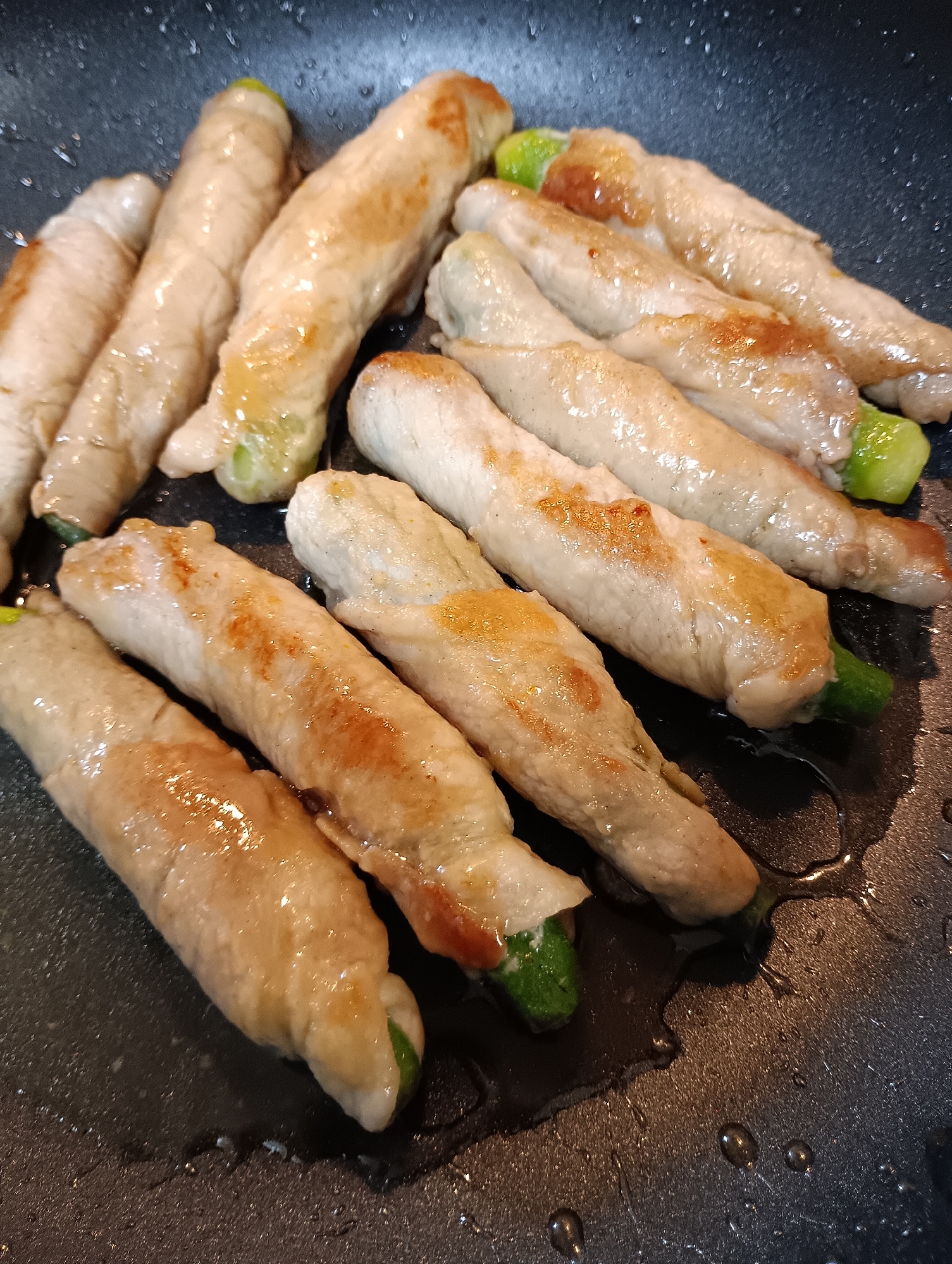 オクラ肉巻きの照り焼き