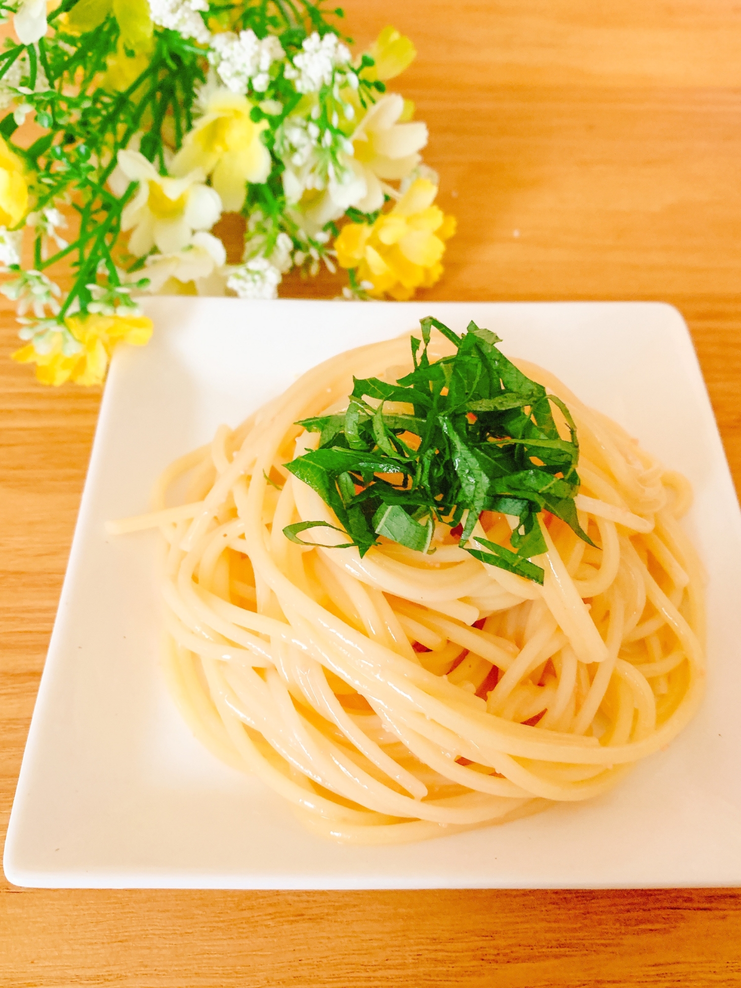 市販の素で♪明太子パスタ（大葉、昆布風味）