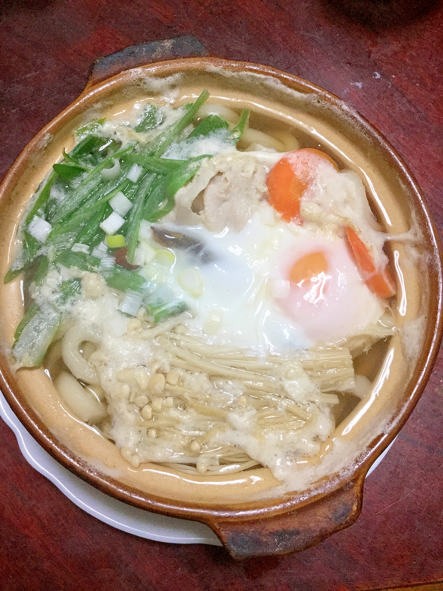 豚とえのきと玉子の鍋焼きうどん