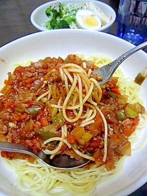 ピーマン食べれた！ミートソーススパゲティー