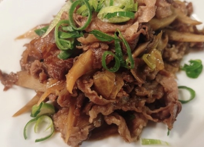 九条葱乗せ✨牛蒡＆牛肉の甘辛炒め