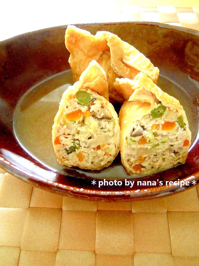 お弁当に 鳥ひき肉とお揚げでがんもどき風巾着煮 レシピ 作り方 By Nana S Recipe 楽天レシピ