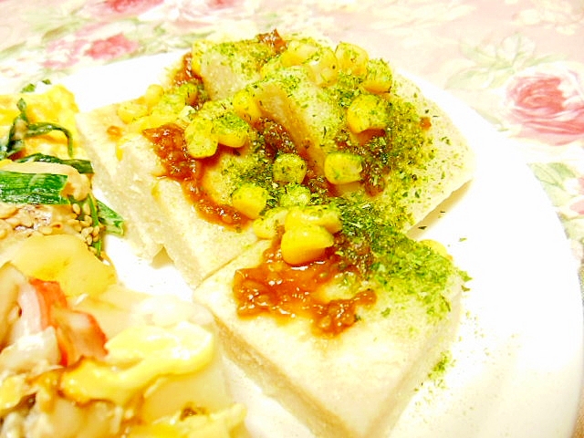 オオバコおから餅ｄｅ❤柚子醤油麹と青海苔コーン❤