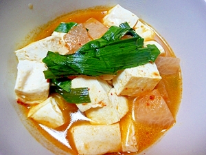 豆腐とニラのキムチ煮