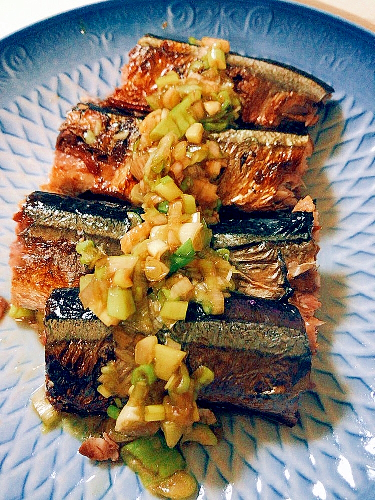 秋刀魚のネギわさび醤油