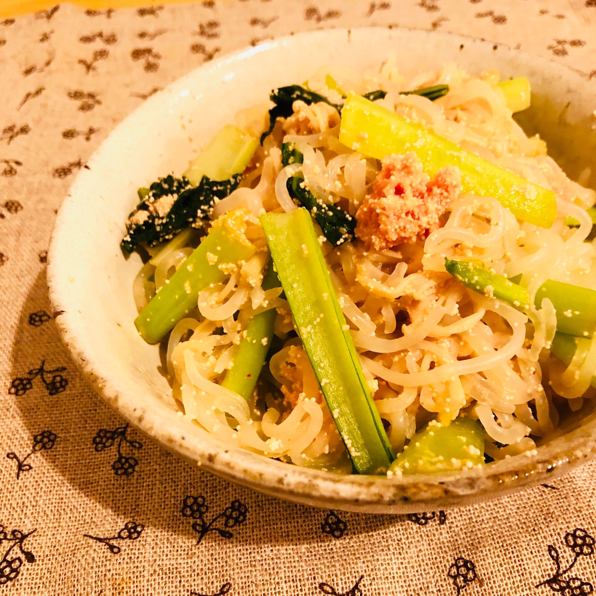 ヘルシー！しらたきの明太子パスタ風