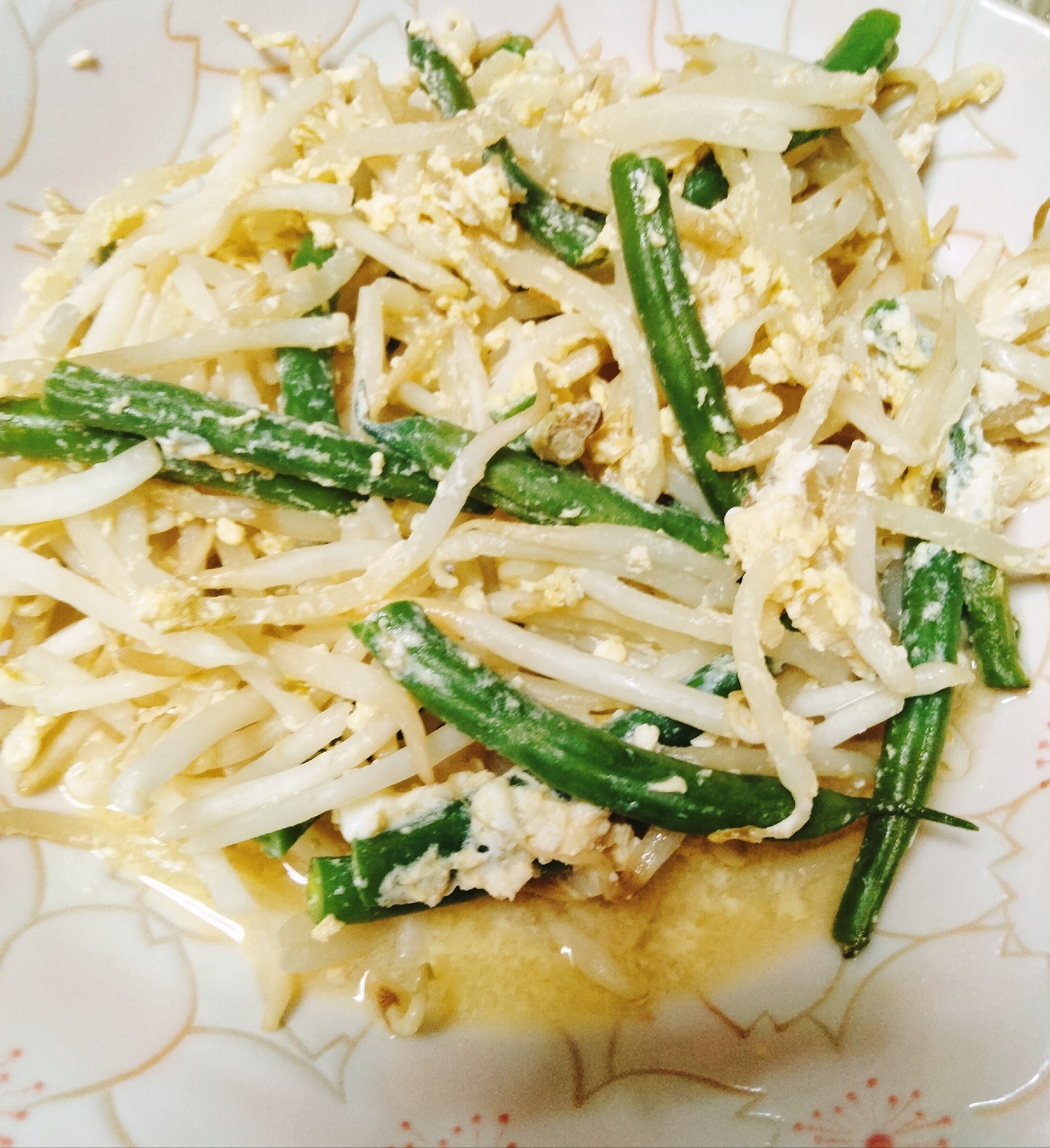 納豆のタレで！モヤシ玉子インゲンミョウガのレンジ煮