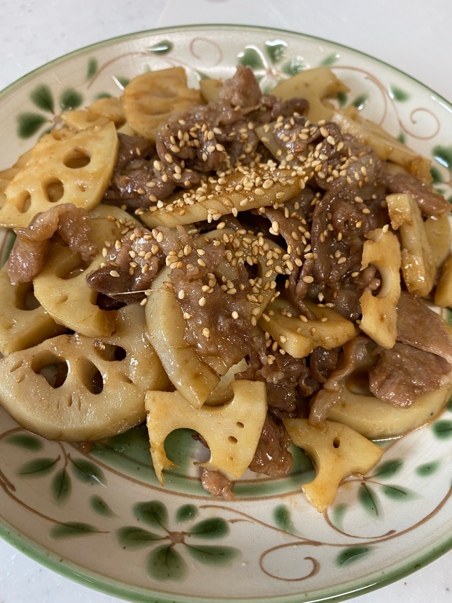 れんこんと豚肉の甘辛煮