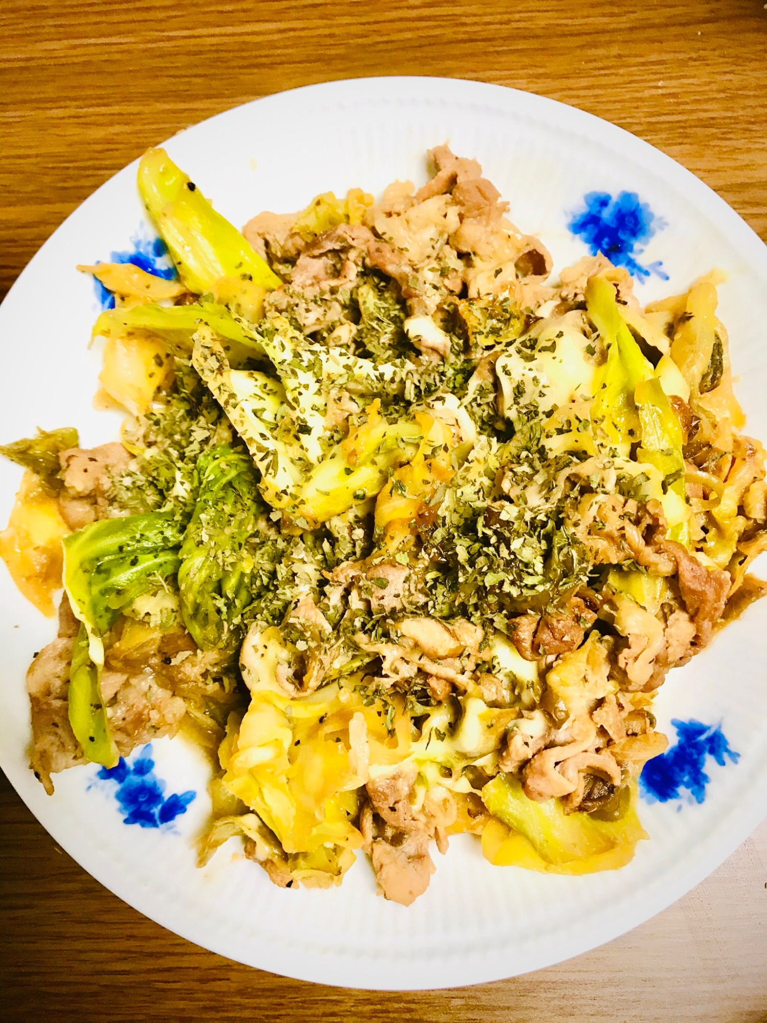 野菜炒め〜豚肉とバジルのレモンチーズ炒め