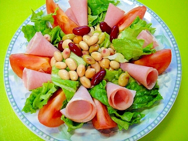 4種豆とハムの彩りサラダ レシピ・作り方 by mint✩（返レポお休み中