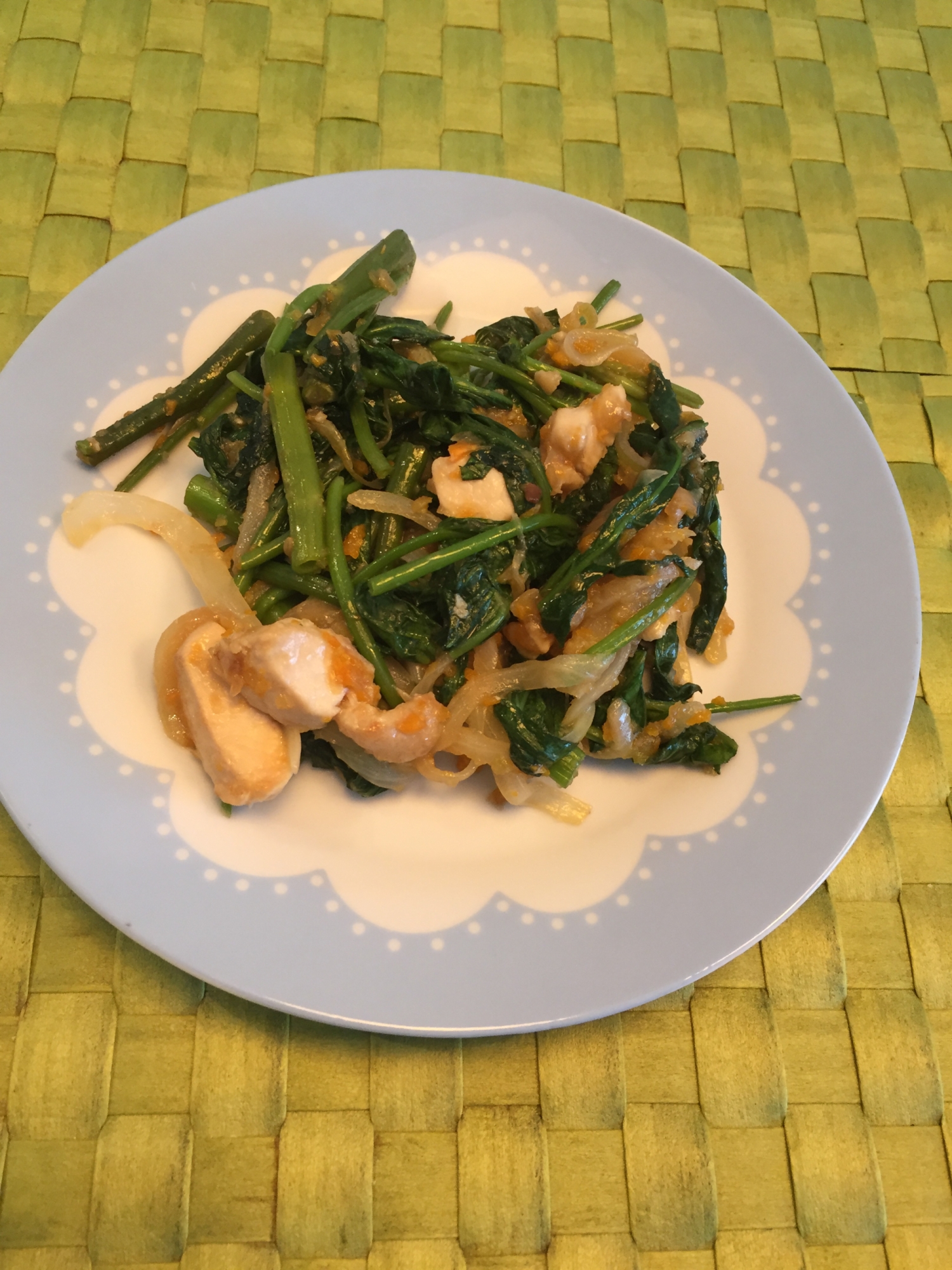 鶏むね肉の空芯菜炒め