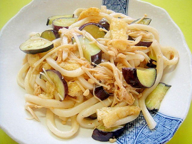 茄子とえのき油揚げの旨塩焼うどん