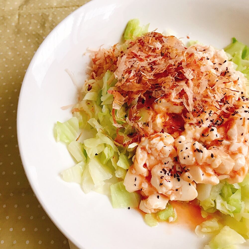 ケチャップ味の豆腐添え＊キャベツ温サラダ