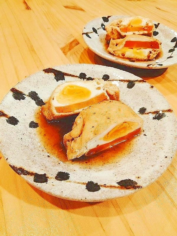 ゆるく減塩★油揚げの巾着煮＊卵＊人参
