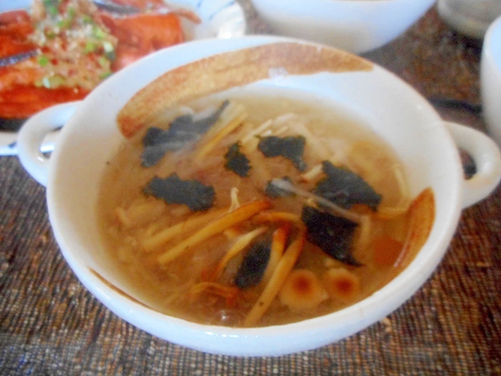 ブラウンえのきと大根の海苔スープ