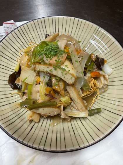 中華スープで餡かけ♡かた焼きそば