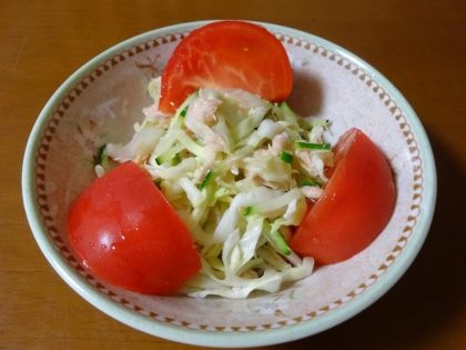 混ぜ合わせているので、野菜にツナの旨みもよく馴染んでいますね^m^
ドレッシングも、後からかけずに混ぜるので、少量でイイですね！
美味しくいただきました♪