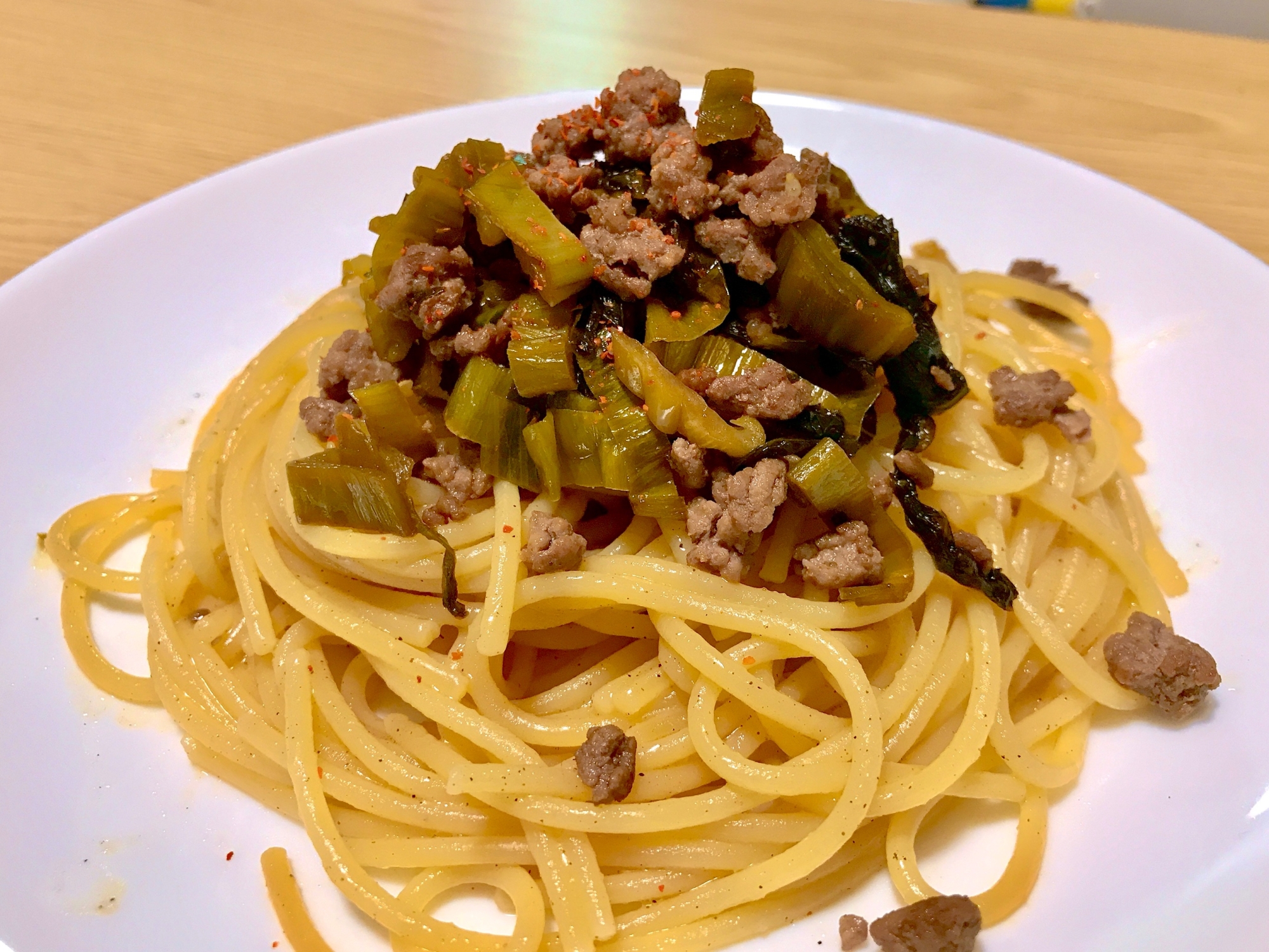 高菜とひき肉のスパゲッティ