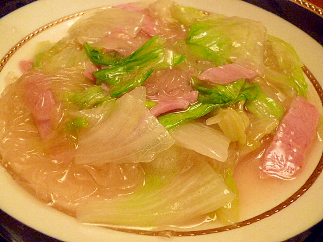 レタスとハムのあんかけ春雨