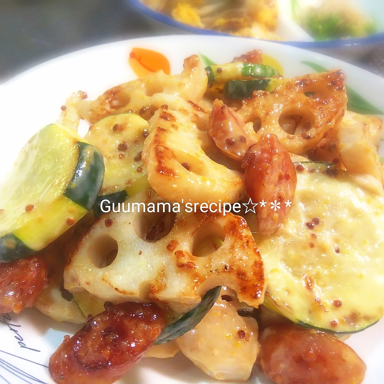 食感最高♡れんこんとズッキーニのハニマスマヨ和え