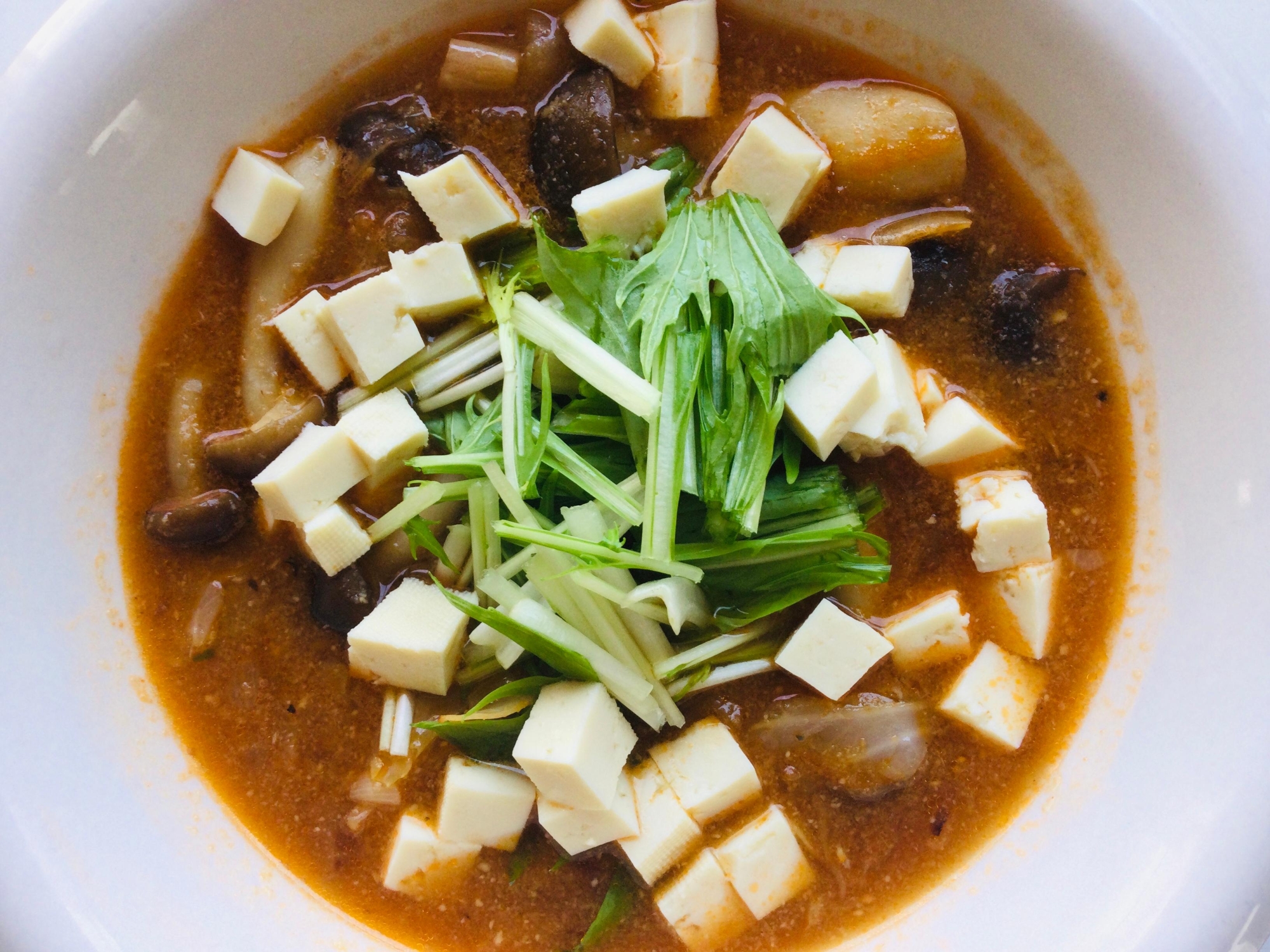 しめじと豆腐、水菜のスープ