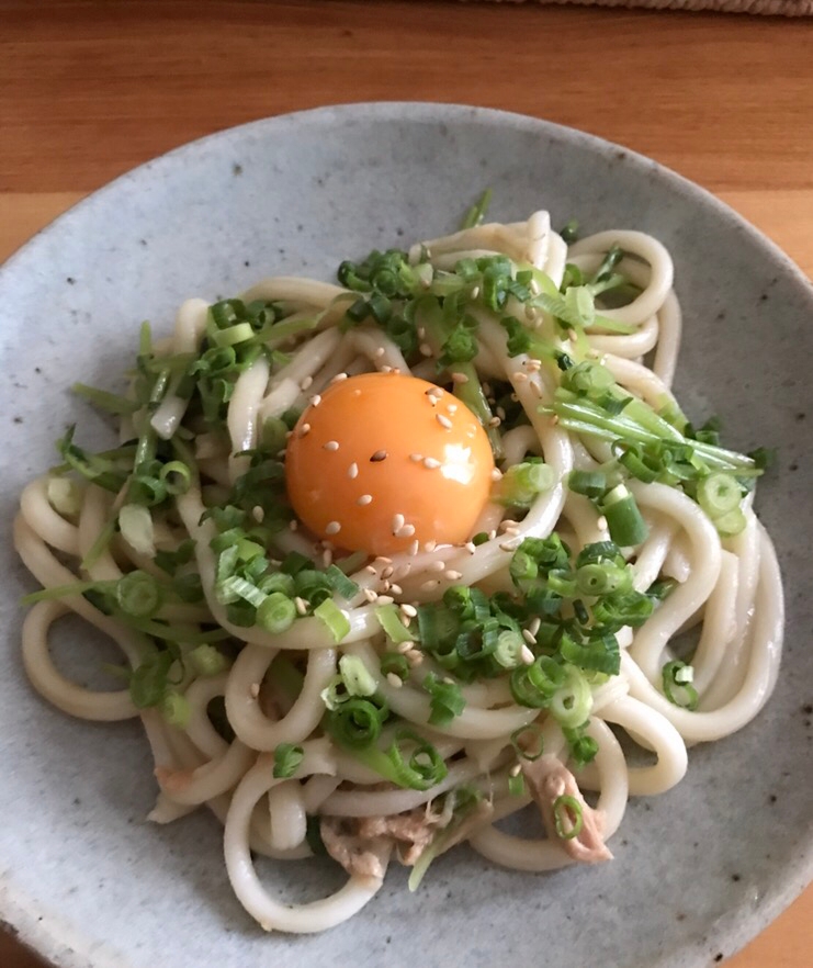 豆苗とツナの焼きうどん