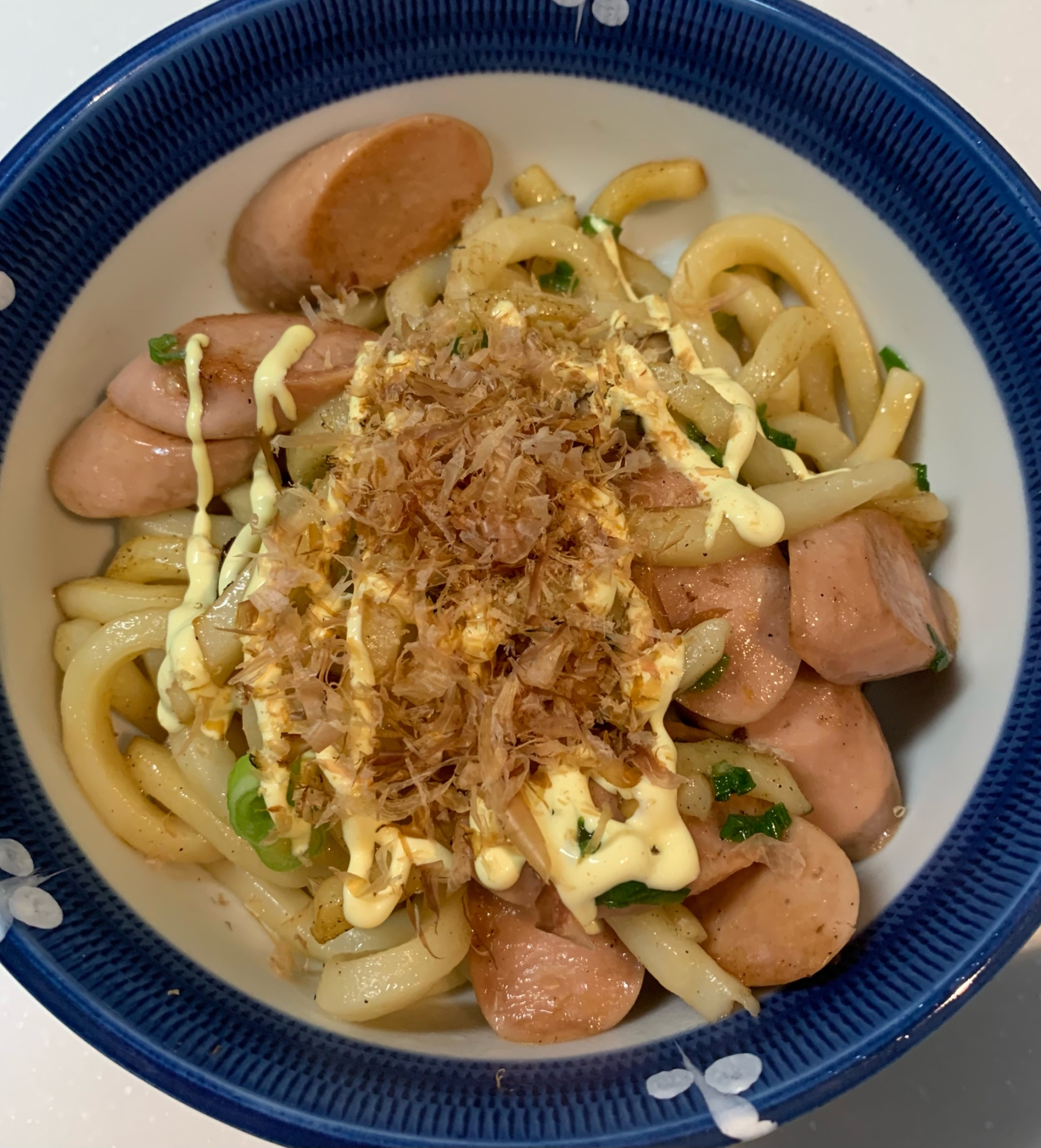 焼きうどん　魚肉ソーセージと椎茸で