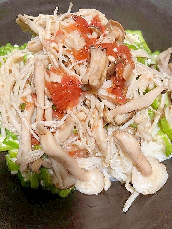 きのことオクラの梅そうめん