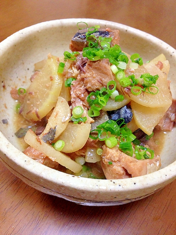 鯖の味噌煮缶と大根の煮物