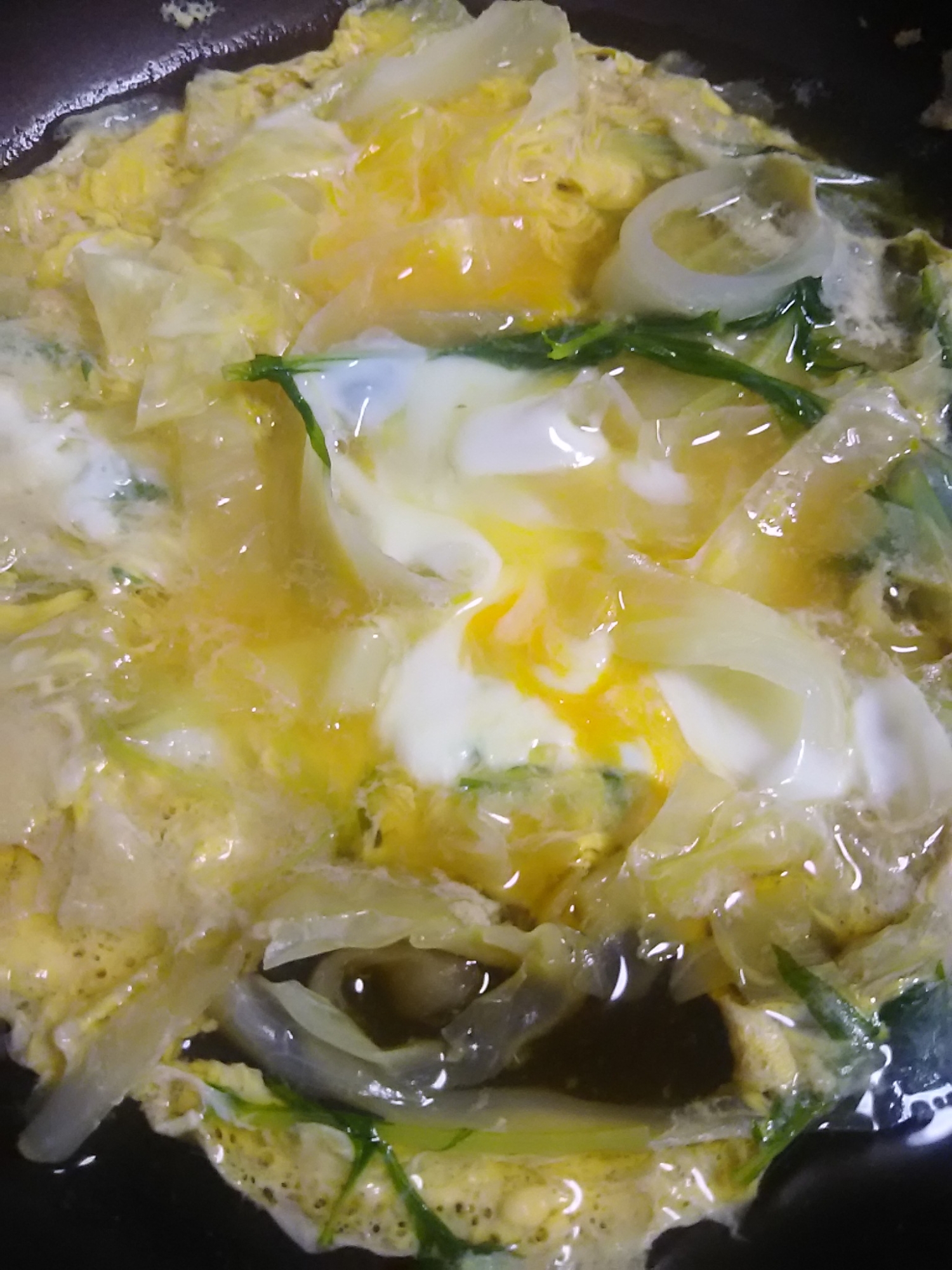 水菜とキャベツの卵とじ(^^)