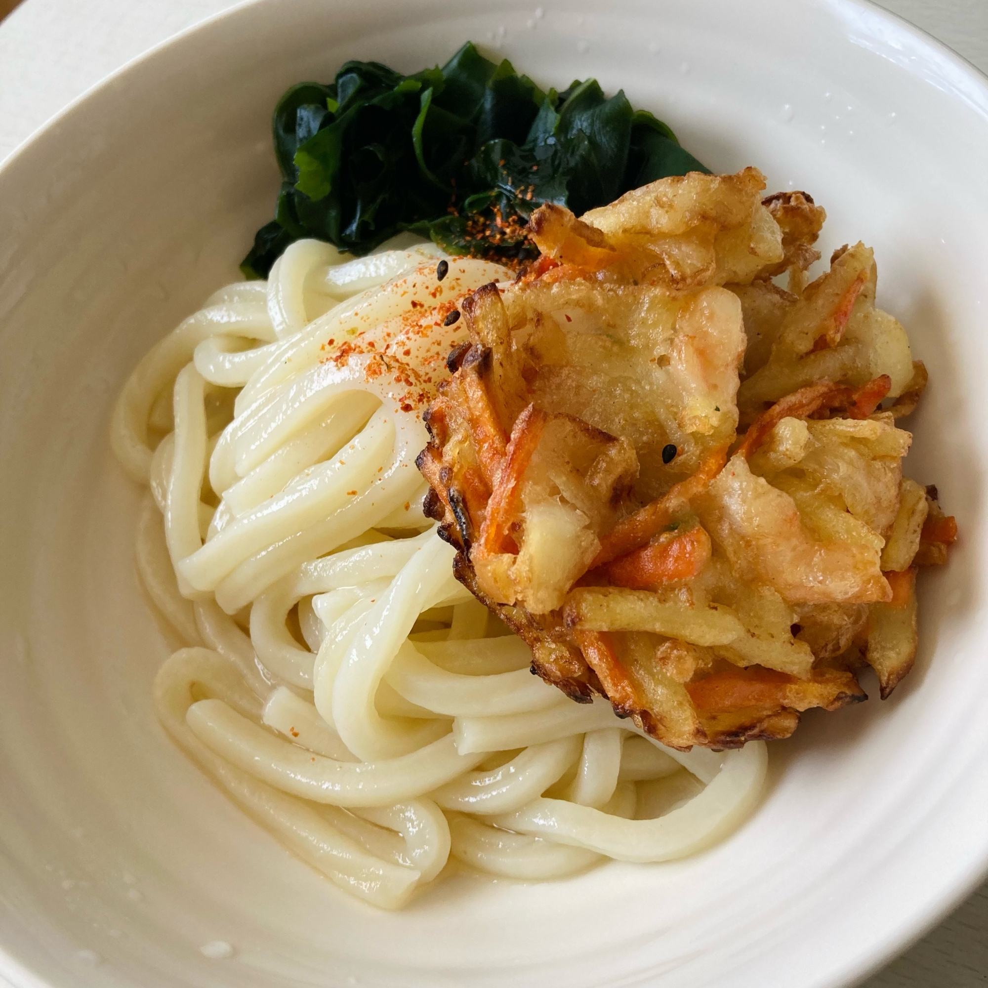 【電子レンジで簡単】冷やしかき揚げうどん