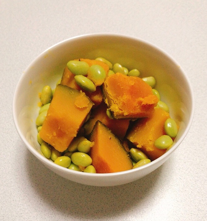レンジで！かぼちゃと枝豆の煮物
