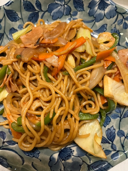 ハムと残り野菜で塩焼きそば