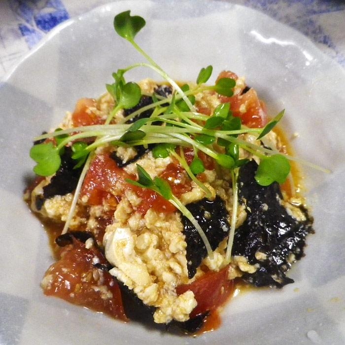 豆腐焼き海苔トマトの簡単ポン酢サラダ