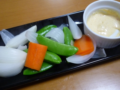 味噌マヨネーズがあると子供も野菜を食べられるから不思議です。新玉ねぎを使うのもいいですね!甘くておいし～い。