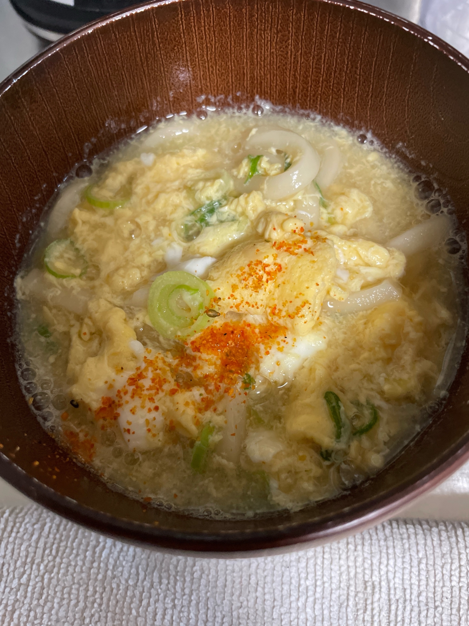 醤油麹を加えた美味しい卵とじうどん✨