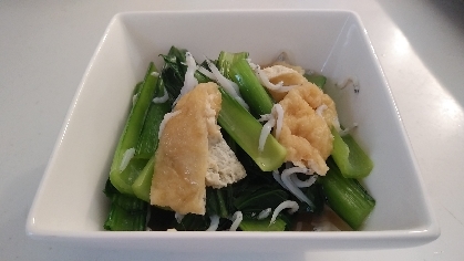 水菜がなかったので小松菜で代用しました。
本当にさっと出来て夕飯の１品になりました！