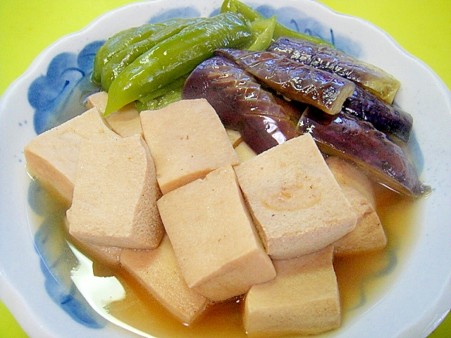 高野豆腐と揚げ茄子ピーマンの煮物