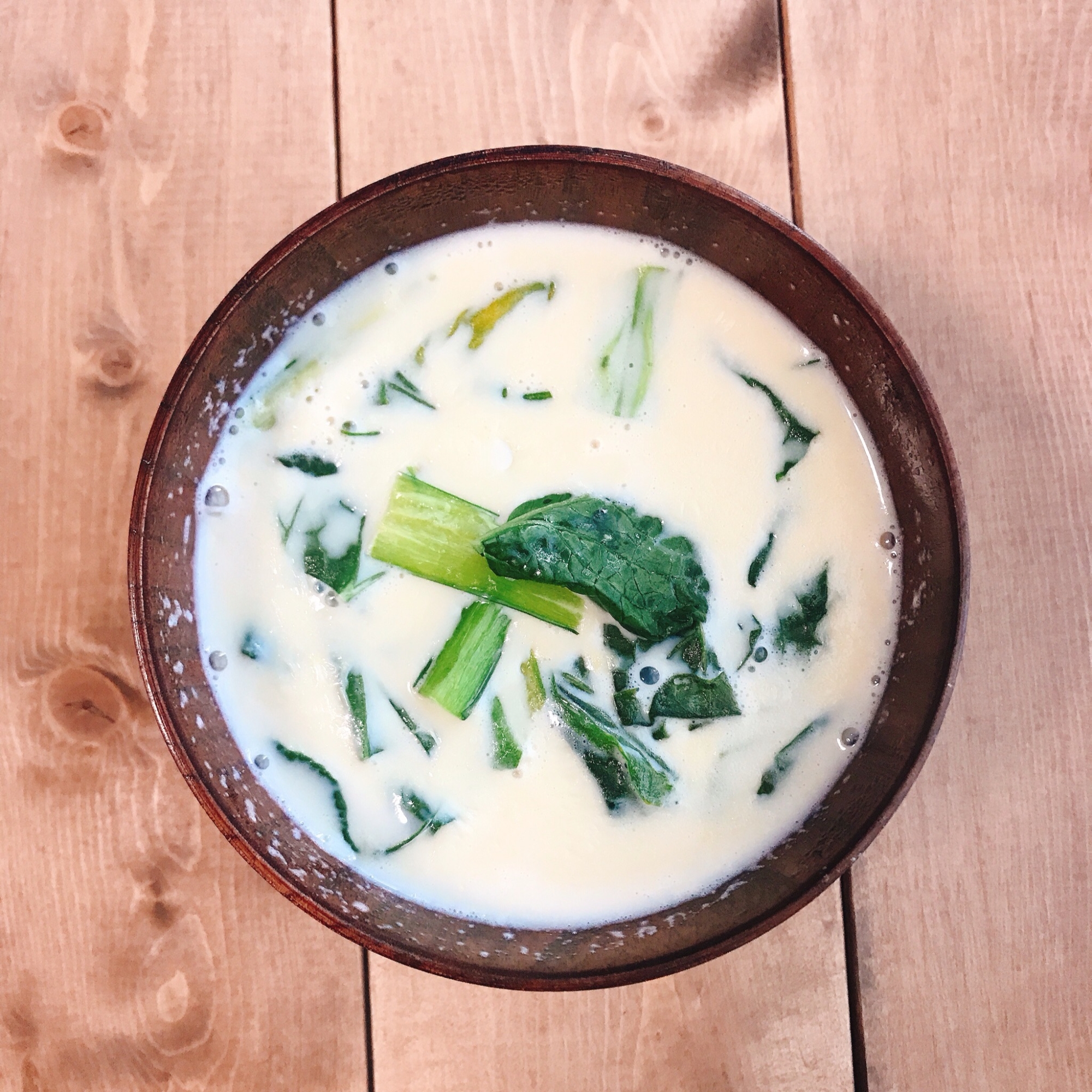 壬生菜の和風豆乳スープ