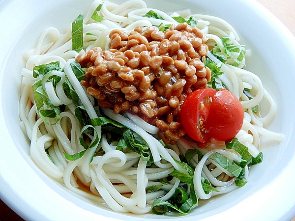 シンプル美味！大葉たっぷり❤納豆ぶっかけうどん♪