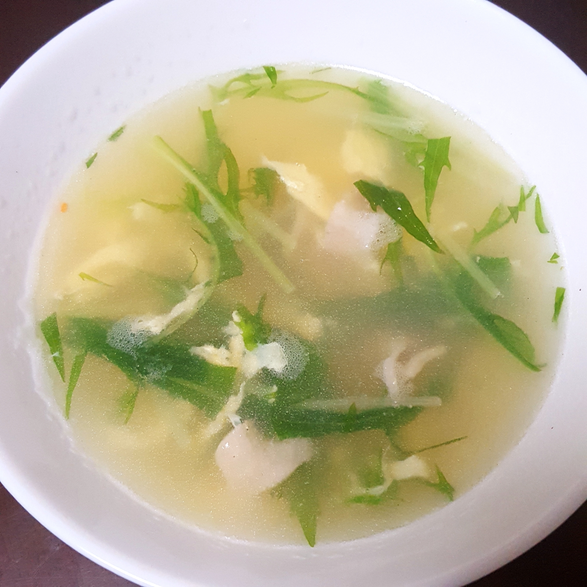 鶏皮と水菜のスープ